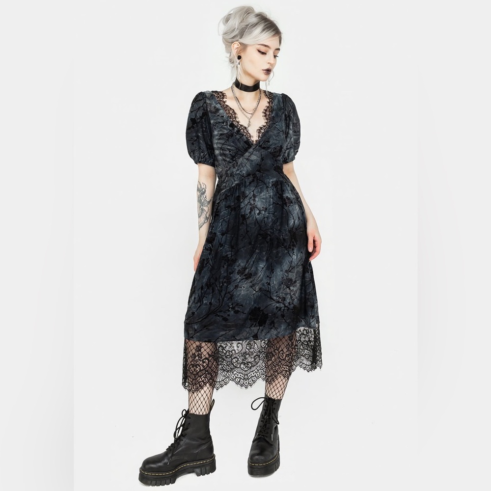Disturbia Vice Lace Trim Velour Midi Dress Size US 10 / UK 14